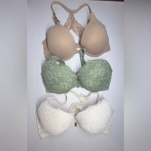 Elegant Lace Push-Up Bra Set - Green, Cream, Tan